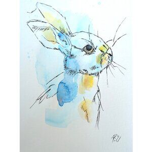 Original Painting Bunny Animal Wall Art Decor